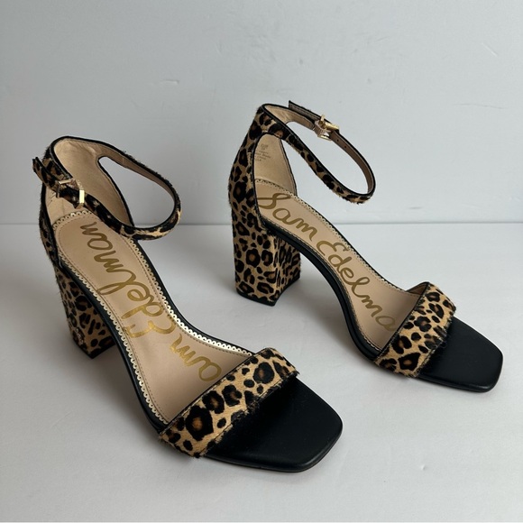 Sam Edelman Leopard Block Heels Women's Size 9 Shoes Black Tan Calf Hair - Picture 8 of 8